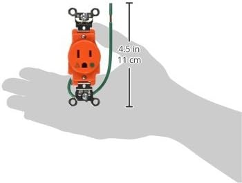 Leviton 8210-IG 15A 125V Narrow Body Single Receptacle, Straight Blade, Hospital Grade, Isolated Ground, Orange...