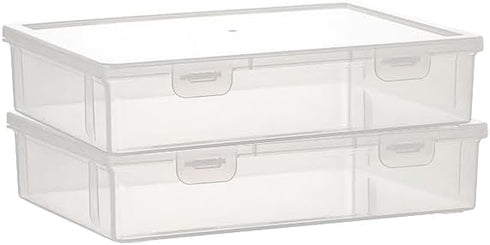 Plastic Storage Containers with Latching Lid for Pencil Box, office supplies, Crayon, Crafts, (White Empty -2 pack)...