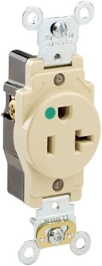 Leviton 8310-I 20 Amp, 125 Volt, Extra Heavy Duty Hospital Grade, Single Receptacle, Straight Blade, Self Grounding, Ivory...
