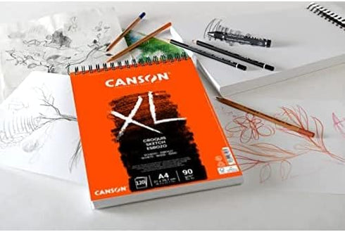 CANSON XL Sketch 90gsm A5 Paper, Fine Grain, Spiral Pad Long Side, 60 Ivory Sheets, Ideal for Professional Artists & Illustrators...