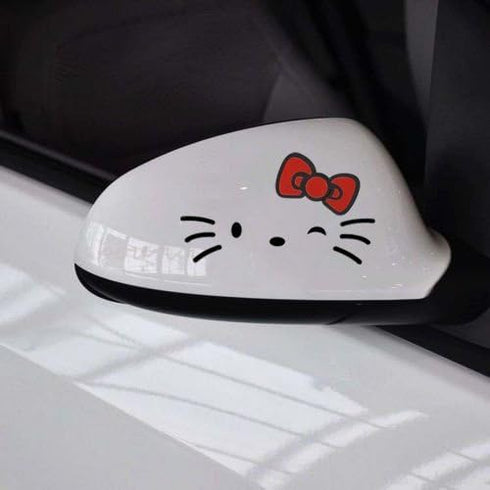 2pcs Good Hello Morning Kitty Kitten Red Bow Graphic Decal Car Auto Side Mirror Sticker Accessories Sticker Mirror Auto Car RV...