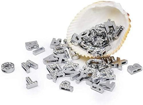 AUEAR, 52 Pack Silver A-Z 8mm Full Rhinestone Slide Crystal Alphabet Alloy Letter Charm for Bracelets Necklace Wristbands DIY Jewelry Making...