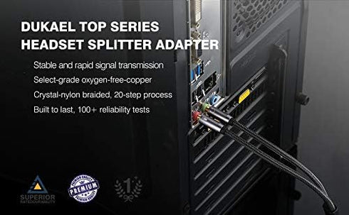 DUKABEL Long Headset Splitter Cable (4ft/1.2m), 3-Pole TRS Microphone(Male) & Audio(Male) to Single 4-Pole TRRS (Famle) Jack Headphone Adapter/Cry...