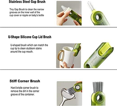 3 in 1 Cup Lid Gap Cleaning Brush, Bottle lid Cleaning Brush, Tiny Bottle Cup Lid Straw Cleaner Tools Home Kitchen Cleaning Tools Multi-Functional...