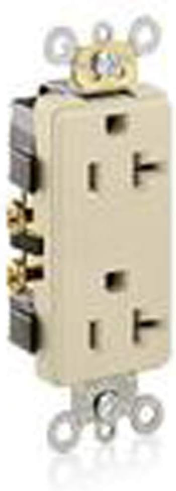 Leviton 16342-I 20-Amp, 125-Volt, Decora Plus Duplex Receptacle, Straight Blade, Commercial Grade, Self Grounding, Ivory...