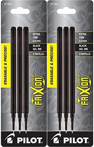 Pilot Frixion Erasable Pens 0.5 Ball Clicker Gel Ink Retractable Pen - Extra Fine Point - White Barrel - Black Ink - Pack Of 3 Pens And 2 Refills...