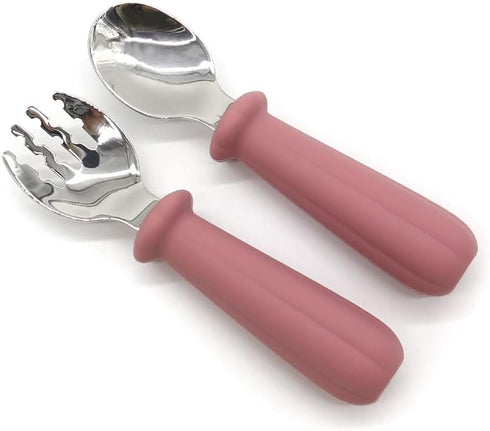 Baby Spoons Self Feeding, Stainless Steel Baby Silverware with BPA Free | Set of 2| Blue and Pink...