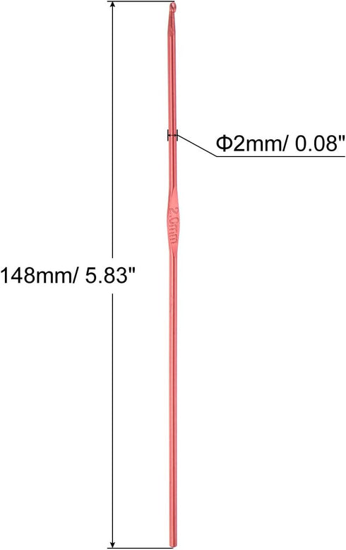 Aluminum Crochet Hook 2mm Knitting Needles for DIY Craft Yarn Red 6Pcs......