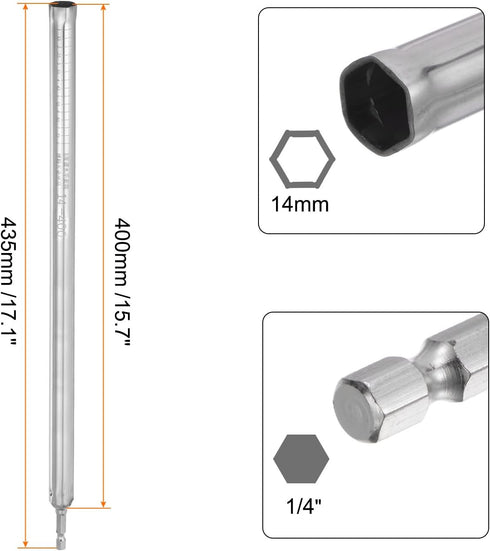 Hollow Socket, 14mm x 400mm Deep Well Power Nut Driver 1/4" Quick-Change Hex Shank for Used with Impact Drivers...