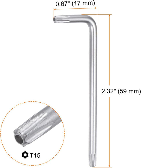 4pcs T15 Tamper Proof Torx Star Key Bit Wrench 2.32" L-Shaped 6 Points Wrenches Chrome-Vanadium Steel Hand Tool for Automotive/Home Repairs...