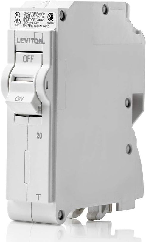 Leviton LB120-T 20A 1-Pole Plug-On Standard Branch Circuit Breaker, Thermal Magnetic, 120 VAC, White...