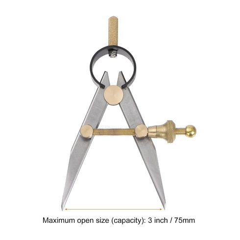 Spring Joint Caliper 3 inch / 75mm Steel Spring Divider Caliper with Brass Fulcrum for Metalworking Geometry Drawing Woodworking, Flat Leg...
