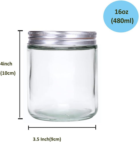 6 Pack 16 oz Glass Jars With Lids, Glass Kitchen Canisters Cabinet, Pantry Organization, Food Storage Jars for Flour, Sugar, Coffee, Candy, Snacks...