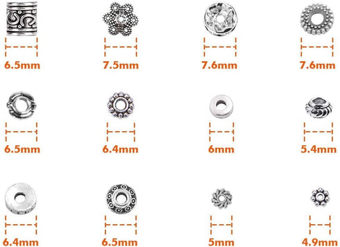 Paxcoo 600pcs 12 Style Silver Spacer Beads Jewelry Bead Charm Spacers for Jewelry Making Bracelets Necklace...