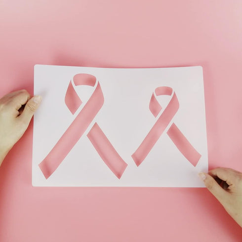 2 Pcs Breast Cancer Raise Awareness Ribbon Stencils A4 Size, Reusable Stencils for Painting on Wood Cloth for Breast Cancer Event 8.3"x11.7"...