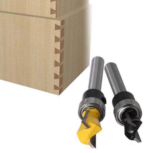 Mesee 2Pcs Dovetail Joint Bearing Router Bits, 1/4 Inch Shank Dovetail Jig Bit Woodworking Milling Cutter Tools for Furniture Wardrobe Cabinet Mak...