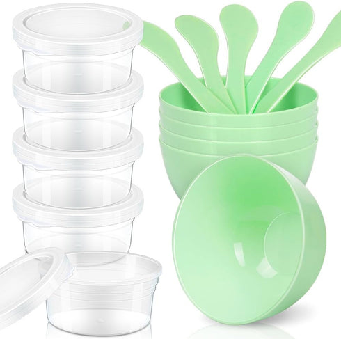 LEOBRO 5pcs 4.5 oz Plastic Boxes, 5pcs Mixing Bowls, 5pcs Mixing Spoons, DIY Craft Tools...