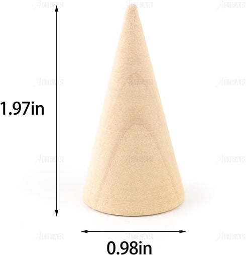 AUEAR, 10 Pack Wood Cone Ring Holder Finger Jewelry Display Stand DIY Craft Wooden (Natural, Vertical Shaped)...