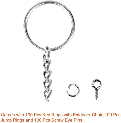 Paxcoo 100Pcs Keychain Rings with Chain and 100 Pcs Screw Eye Pins Bulk for Crafts...