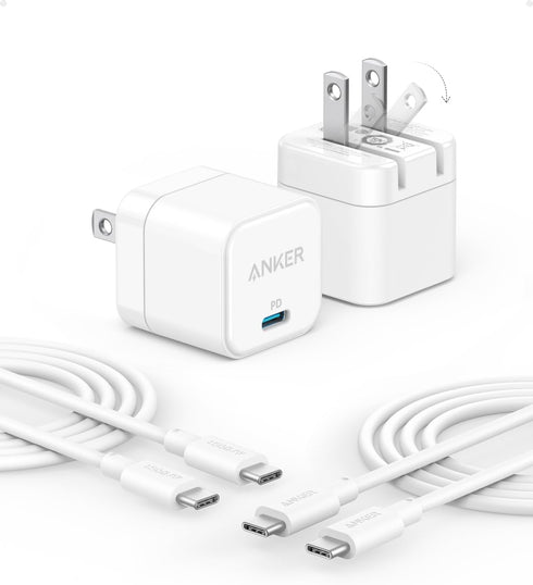 Anker Charger, 2-Pack 20W Fast Charger with Foldable Plug and USB-C to C Cables, for iPhone 15/15 Plus / 15 Pro / 15 Pro Max / 14/13 Series, Samsu...