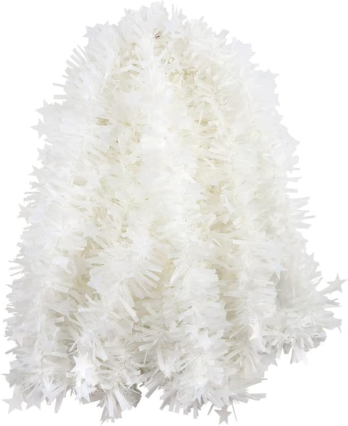 CCINEE 33FT Christmas Tinsel Garland,White Metallic Twist Garland with Star for Christmas Tree Wedding Party Decoration...