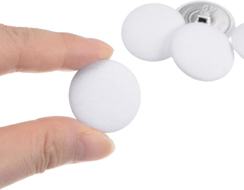 30pcs 40L Fabric Cloth Covered Button 25mm Round Metal Shank Sewing Buttons for Suits Dress Blouses, White...