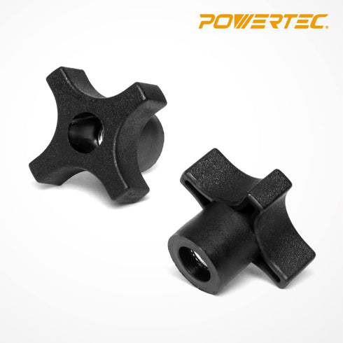POWERTEC 5/16"-18 4 Point Knobs 5 Pack, Clamping Knobs with Steel Insert for T Track Bolts, Thumb Screw Threaded Knobs for T Track Accessories, Fe...