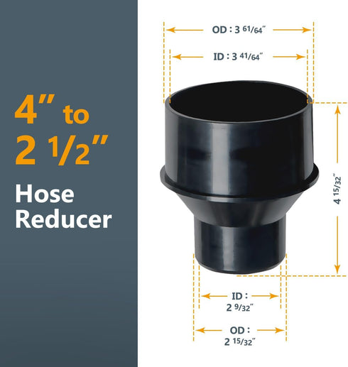 POWERTEC 4 Inch to 2-1/2 Inch Reducer and 4 Inch Dust Control Flex Cuff with Stainless Steel Key Hose Clamps, Dust Collection Fitting for Woodwork...