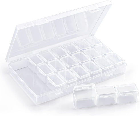 21 Grid Bead Rhinestone Organizer, Small Clear Storage Box with Separate Lids for Fake Nail Art Accessory Tool Supplies, Jewelry Diamond Charm Gem...