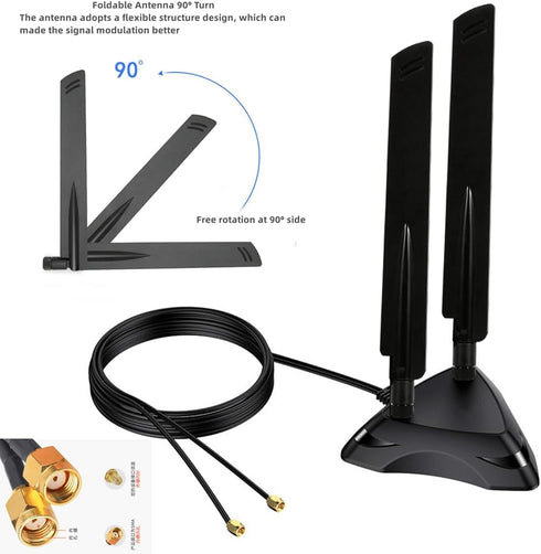 Dual Band 2.4GHz 5GHz 5.8Ghz RP-SMA Gaming WiFi 6E 802.11ac/ax Wireless Antenna with Magnetic Base for Intel AX201 AX200 PCIe NGFF WiFi USB Card P...