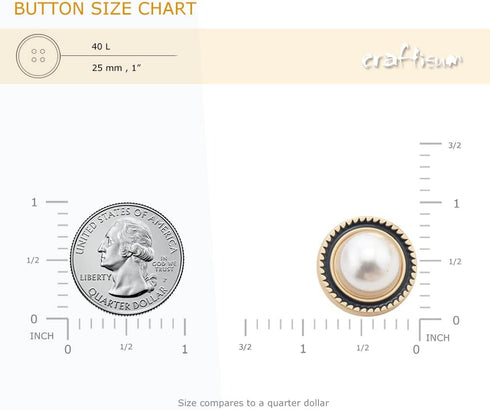 20 pcs Half-Cut Faux Pearl with Metal Shank Sewing Coat Buttons -25mm -1"...