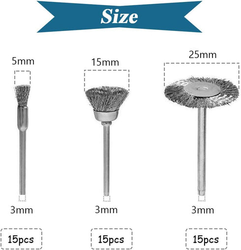 Mesee 45Pcs Steel Wire Brushes Wheels Set with 1/8" Shank Polishing Wire Wheel Cup Pen Brush Accessories Kit Fit Rotary Tool for Buffing Cleaning ...