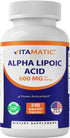 Vitamatic Alpha Lipoic Acid (ALA) 600mg Per Serving - 240 Vegetable Capsules - 120 Servings - Non-GMO & Gluten Free...