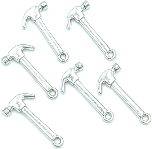 50pcs Jewelry Making Charms Hammer Pendant Ancient Silver Findings Craft for Jewellery Making Necklace Bracelet Accessories 25 X 13mm (Ancient Sil...