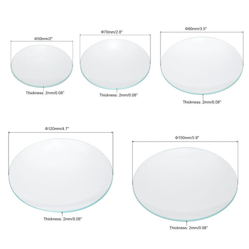 PATIKIL 50mm/70mm/90mm/120mm/150mm Diameter Watch Glass, 1 Set High Transparent Smooth Edges Chamfered Arc Cover Lids for Beakers&Flasks, Evaporat...