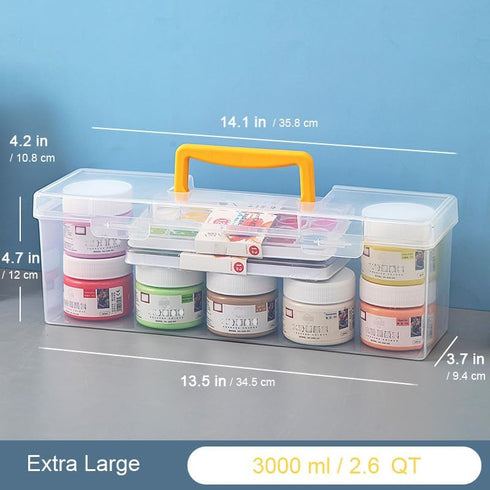 Large Plastic Portable Container with Handle, Art Craft Storage Box with Lid for Paint Brush, Tools, Crayon, Washi Tape, Trading Card, Ornaments, ...