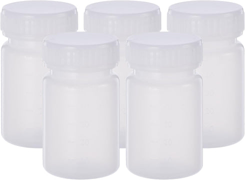 PATIKIL 5 Pcs 50ml Reagent Bottles, PE Wide Mouth Round Graduated Bottles with Screw Cap for Lab Water Reagent Liquids Solid Sample Storage Seal, ...