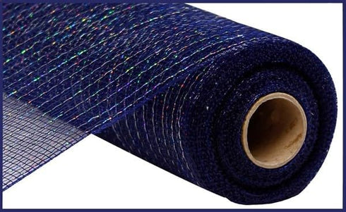 Deco Poly Mesh, Metallic Navy Blue with Laser Silver Foil - 10 Inch x 30 feet...