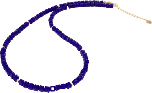 Blue Cubic Zirconia Beaded Choker Necklace for Women Royal Blue Cubic Necklace 4mm Faceted Bead Necklace 17in+2in Extension Chain...