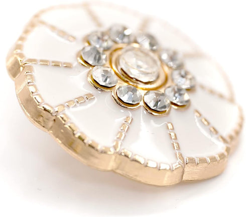 20 pcs Flower Shape White Enamel Petals with Rhinestones Metal Sewing Coats Shank Buttons -25mm -1"...