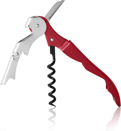 True Brands TrueTap Double Hinged Waiters Corkscrew, Top-notch Stainless Steel Opener with Foil Cutter Built to Last Wine Key Red, Set of 1...