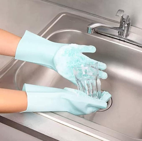 2 Pairs of BPA FREE Silicone Dishwashing Gloves for Kitchen Silicone Scrubbing Gloves Soft Bristles Cleaning Pet Care Washing Reusable Non-Slip & ...