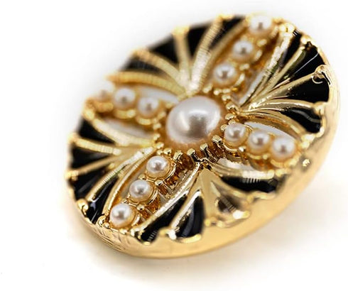20 pcs Faux Pearls Inlaid Retro Pattern Enamel Openwork Golden Metal Shank Sewing Buttons - 18mm - 23/32"...