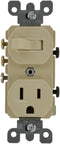 Leviton 5245-I 3-Way Duplex Combination Switch/Receptacle, 1 P, 3 Wire, 15 A, 120 Vac, Ivory......