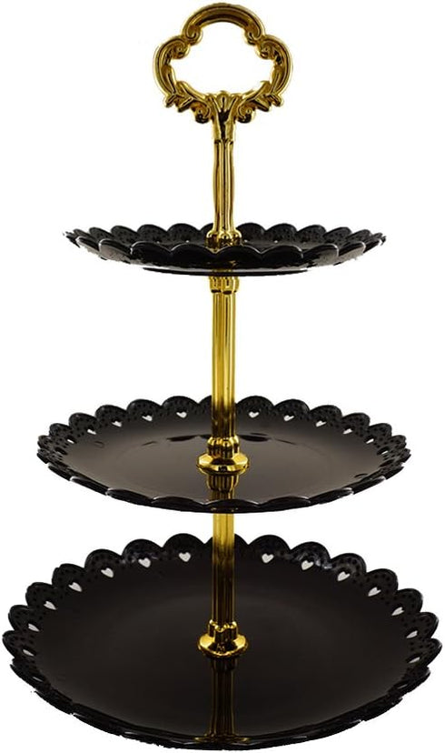 Artliving 3-Tier Plastic Cake Stand Dessert Stand Cupcake Stand Tea Party Serving Platter Black Gold...