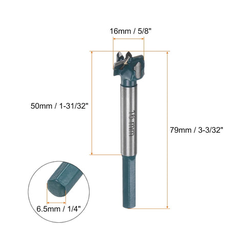 Forstner Drill Bit 16mm (5/8") Carbide Forstner Bits Wood Hinge Hole Opener Cutter with Hex Shank for Woodworking Drilling...