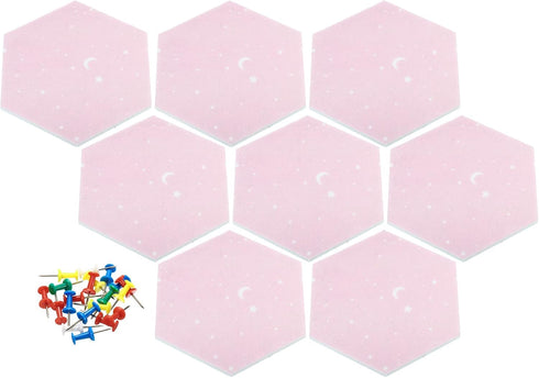 PATIKIL Hexagon Felt Board Tiles, 8 Pack Self Adhesive Moon Wall Pin Bulletin Board with Push Pins for Photos Memos Home Office Decor, Pink...