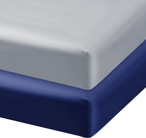 Satin Pack and Play Sheet Fitted, 2 Pack Portable Playard | Mini Crib Sheets, Ultra Soft Satin Microfiber Graco Pack N Play Sheets, Grey & Navy, P...