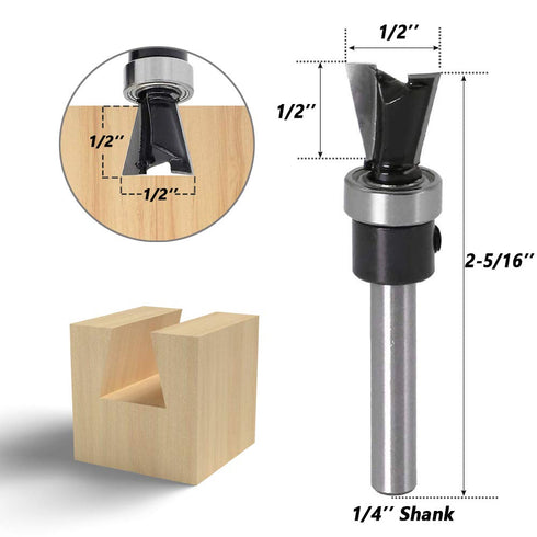 Mesee 2Pcs Dovetail Joint Bearing Router Bits, 1/4 Inch Shank Dovetail Jig Bit Woodworking Milling Cutter Tools for Furniture Wardrobe Cabinet Mak...