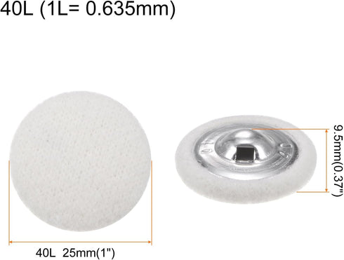 10pcs 40L Fabric Cloth Covered Button 25mm Round Holes Metal Shank Sewing Buttons for Suits Dress Blouses, White...